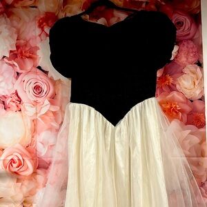 Black embroidered and white chiffon dress for prom, wedding or formal dinner